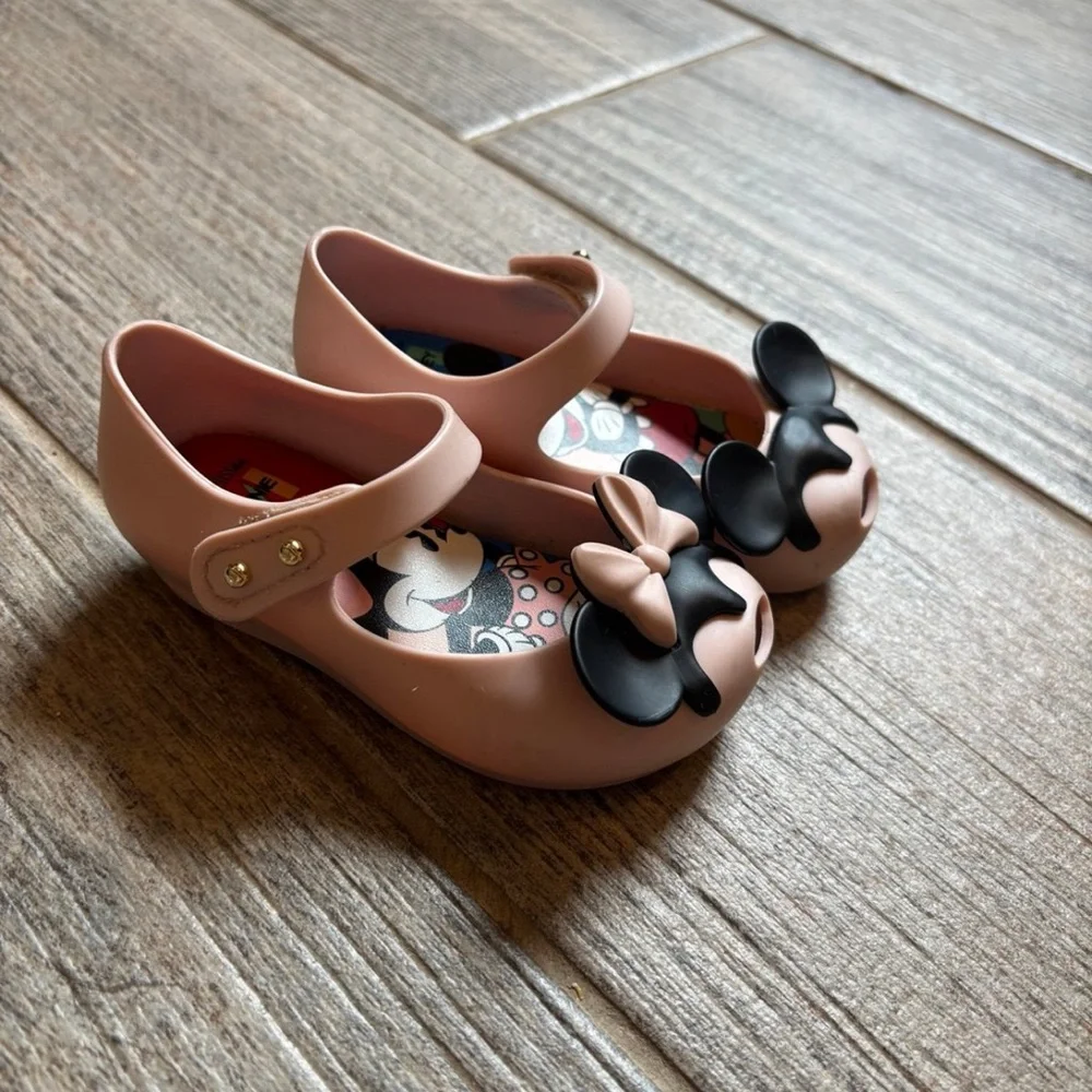 Mini Melissa Minnie & Mickey Mary Jane Rubber Shoes with Velcro Girls Size 6 - Picture 3 of 6